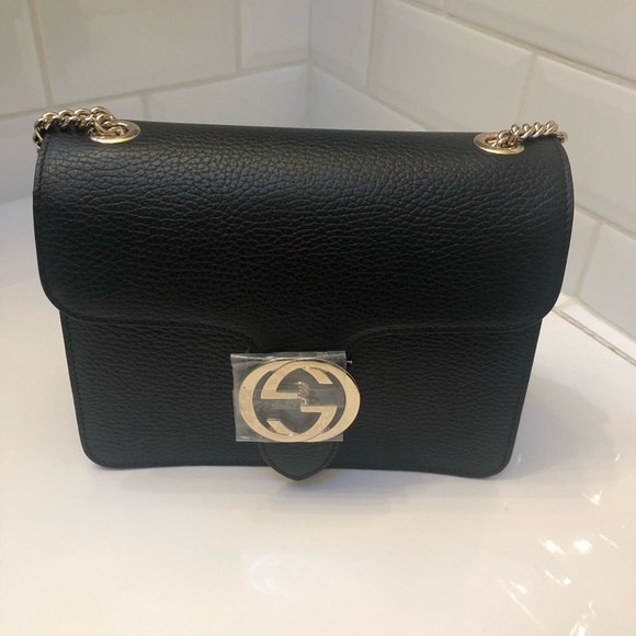 Gucci Dollar Calfskin Interlocking GG Small Black Shoulder Bag - Picture 3 of 11